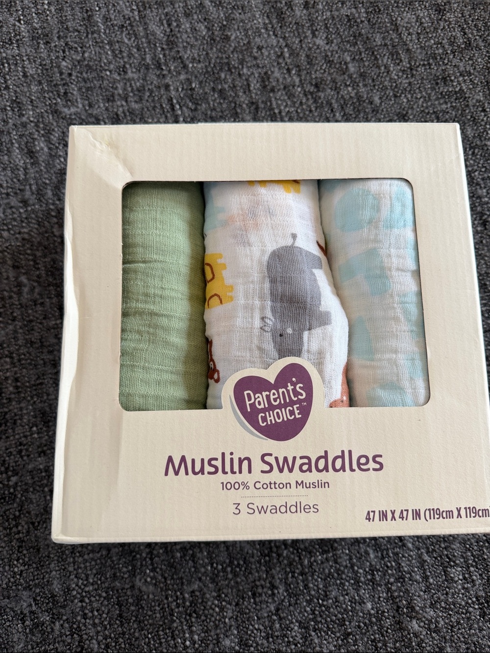 Parent's Choice 3-Pack Muslin Swaddle Set - Green & Printed